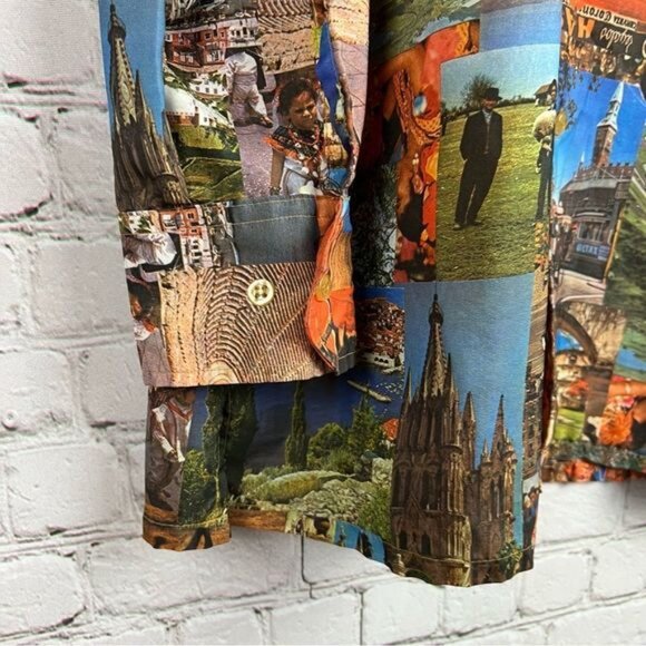 Vintage 70’s Trafalgar Travel Photo Mosaic Print Dagger Collar Disco Club Shirt - Picture 9 of 12